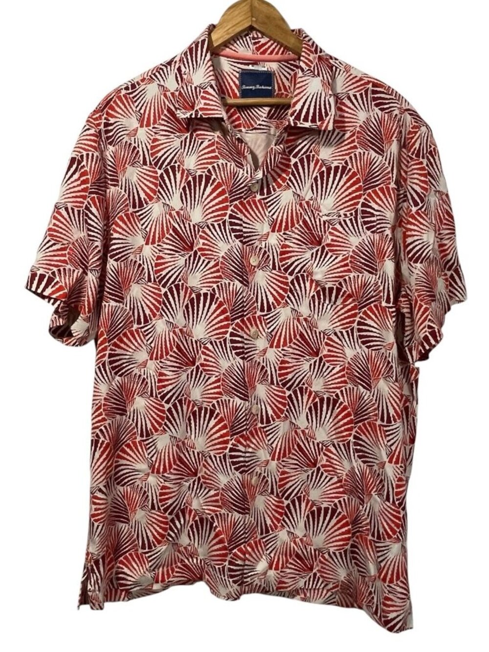 Tommy Bahama Mens Button Up Silk Shirt Seashell Print Sz L Beachy Coastal Resort